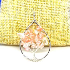 Cherry Quartz Tree of Life Teardrop Pendant